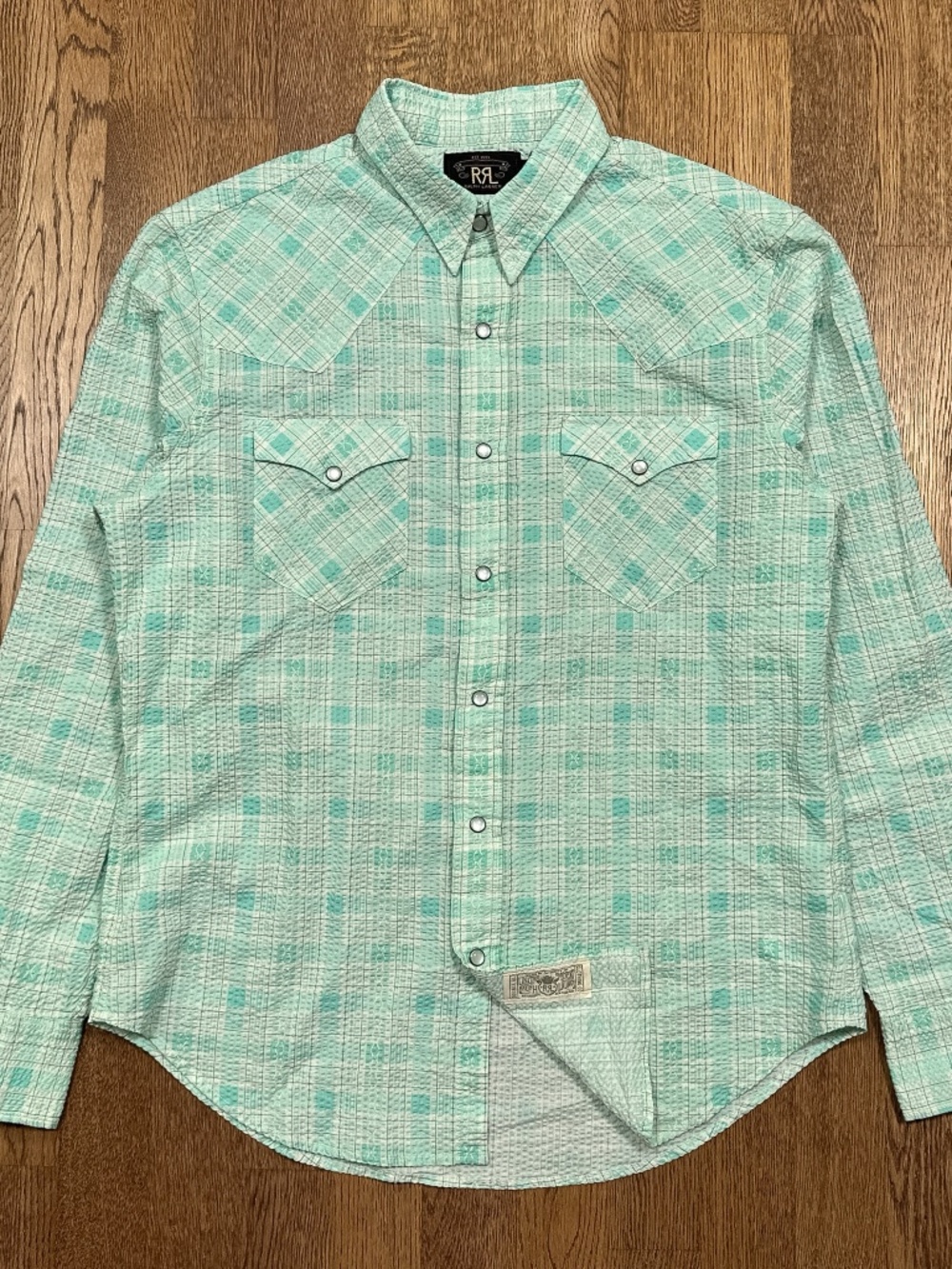 RRL Double RL Ralph Lauren Seersucker Western Pearl Snap L/S Button Shirt Mens M